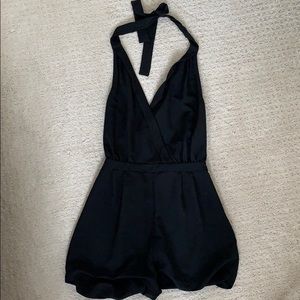 Black halter top backless romper